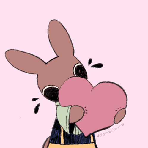 A Drawing Of A Bunny Holding A Pink Heart With The Words Zombiesour Written Below It GIF