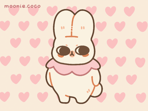A Drawing Of A Bunny With A Heart And The Website Moonie.coco On The Bottom GIF