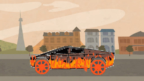 A Drawing Of A Burning Car In Front Of A City GIF
