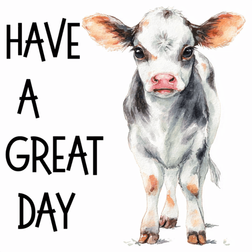 A Drawing Of A Calf With The Words Have A Great Day Below It GIF