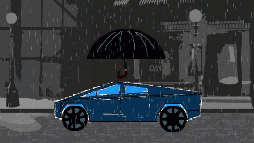 a drawing of a car with an umbrella in the rain