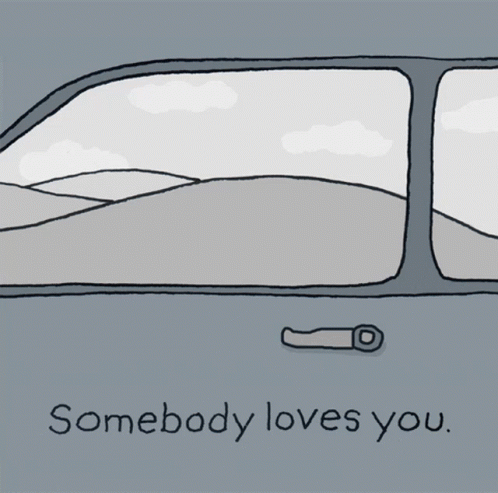 A Drawing Of A Car With The Words Somebody Loves You Written Below It GIF