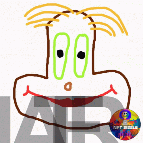 A Drawing Of A Cartoon Character With A Nft Sizzle Logo In The Corner GIF
