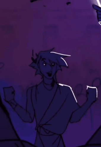 a drawing of a cartoon character with a purple background