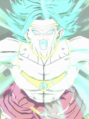 A Drawing Of A Cartoon Character With Blue Hair And A Green Belt GIF