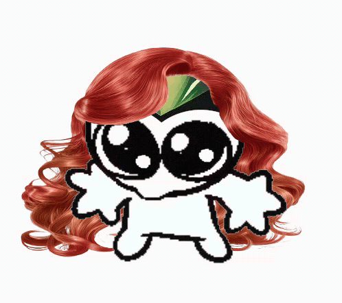 A Drawing Of A Cartoon Character With Red Hair And Big Eyes GIF