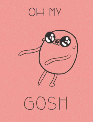 a drawing of a cartoon character with sunglasses and the words oh my gosh below it
