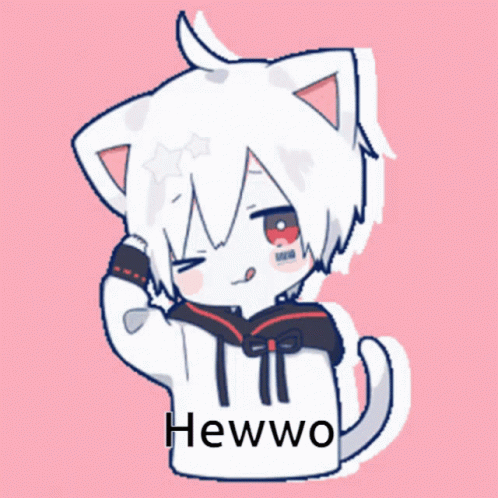 A Drawing Of A Cat Boy With The Word Hewwo On The Bottom GIF