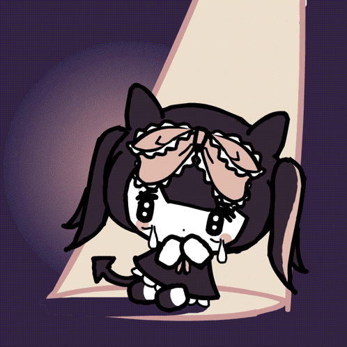 A Drawing Of A Cat Girl With Pigtails And A Bow On Her Head GIF