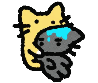 a drawing of a cat holding a smaller cat