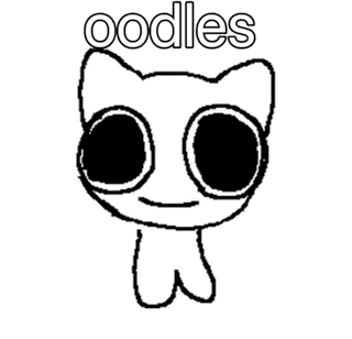 A Drawing Of A Cat Surrounded By Confetti With The Word Oodles Written Above It GIF