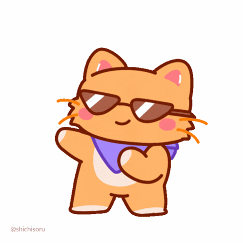 A Drawing Of A Cat Wearing Sunglasses And A Purple Scarf GIF