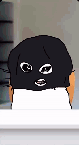 A Drawing Of A Cat With A Black Mask On Its Face GIF