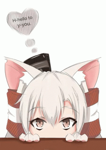 A Drawing Of A Cat With A Heart Saying H-Hello To Y-You GIF