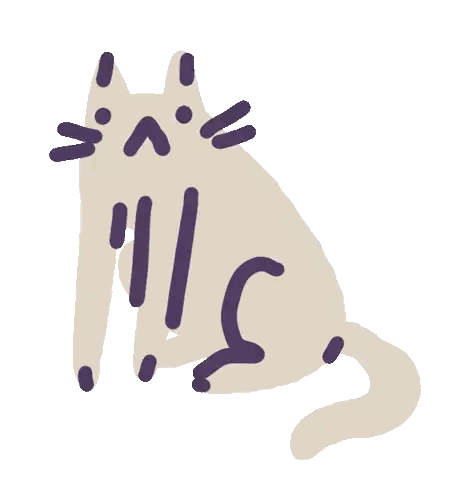 a drawing of a cat with a purple heart on its head