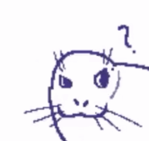 A Drawing Of A Cat With A Question Mark Above It 'S Head . GIF