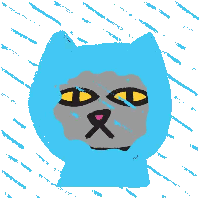 a drawing of a cat with a yellow eye and a pink nose