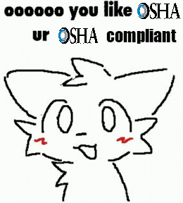A Drawing Of A Cat With Red Eyes That Says `` You Like Osha Ur Osha Compliant '' GIF