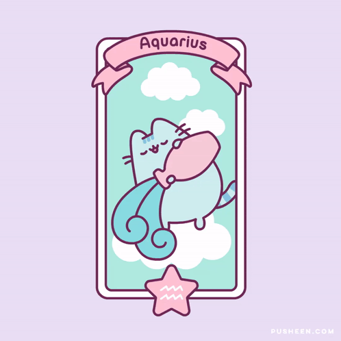 A Drawing Of A Cat With The Word Aquarius Written On It GIF