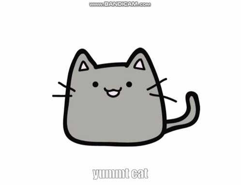 A Drawing Of A Cat With The Words " Yummy Cat " On The Bottom GIF