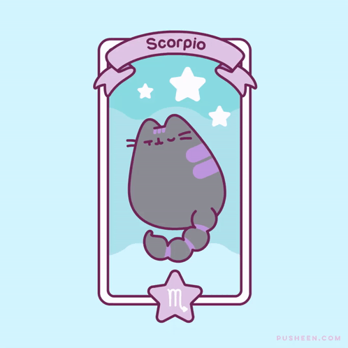 A Drawing Of A Cat With The Zodiac Sign Scorpio On It GIF