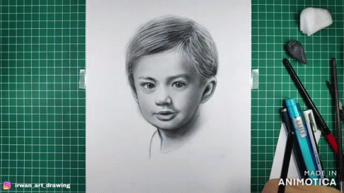 A Drawing Of A Child 'S Face Is Being Made By Animatica GIF