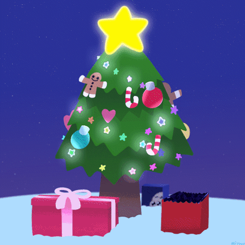 A Drawing Of A Christmas Tree With A Star On Top Of It GIF