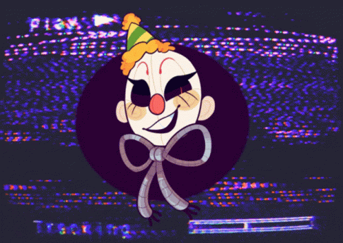 A Drawing Of A Clown With A Bow And A Party Hat On GIF