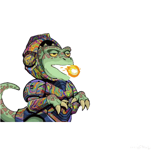 a drawing of a colorful lizard with a fireball in its mouth