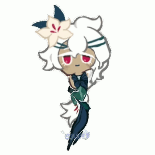 A Drawing Of A Cookie With A Flower On Her Head GIF