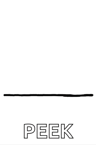 a drawing of a corgi peeking over a wall with the word peek below it