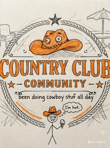 A Drawing Of A Cowboy Hat With The Words Country Club Community On It GIF