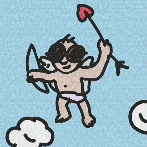 A Drawing Of A Cupid Holding A Heart Shaped Arrow GIF