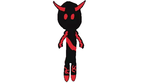 a drawing of a devil with red horns and a red ribbon around his neck