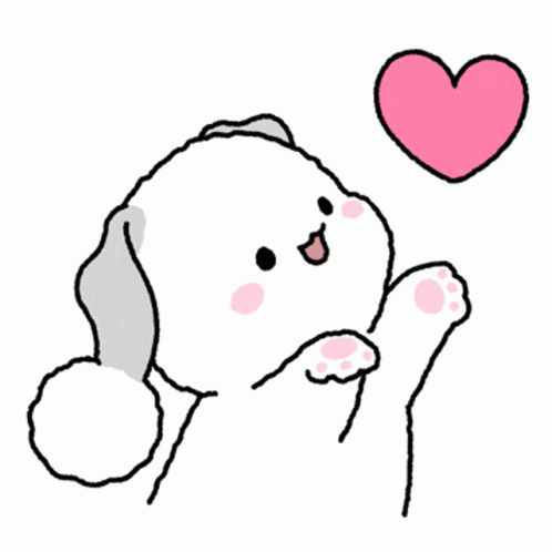 A Drawing Of A Dog Wearing A Santa Hat And A Pink Heart Above It . GIF