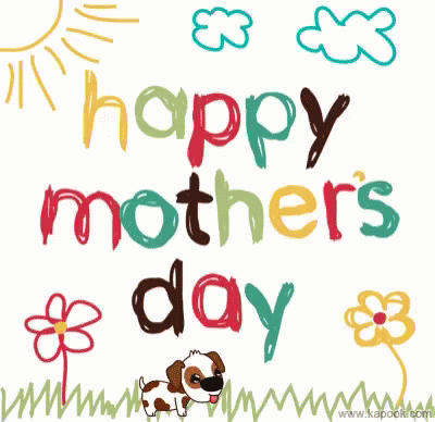 A Drawing Of A Dog With The Words Happy Mother 'S Day On It GIF