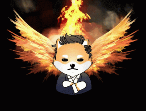 A Drawing Of A Dog With Wings And A Fire Background GIF