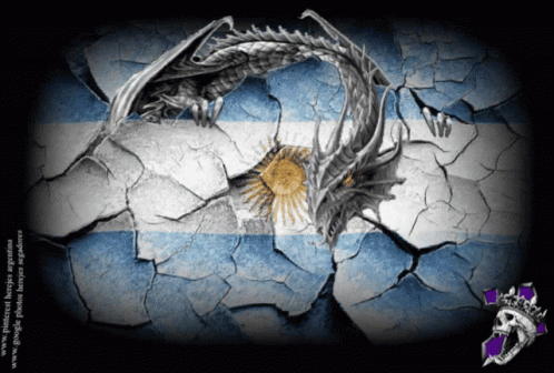 A Drawing Of A Dragon On A Cracked Argentina Flag Background GIF