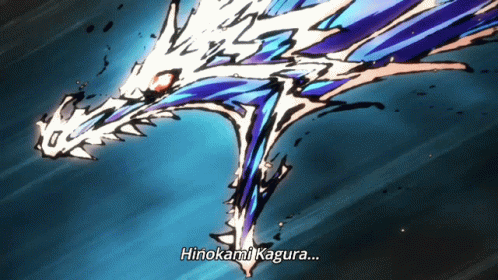 A Drawing Of A Dragon With The Words Hinokami Kagura Written Below It GIF