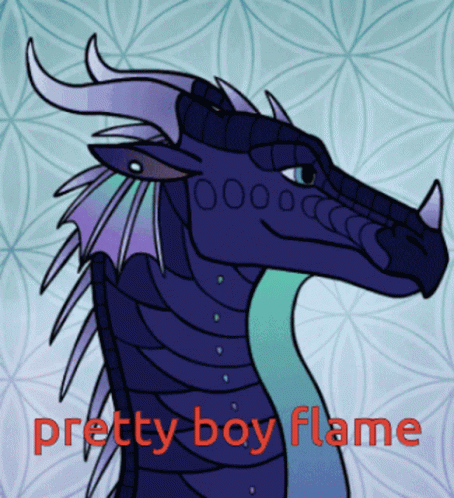 A Drawing Of A Dragon With The Words " Pretty Boy Flame " Underneath It GIF
