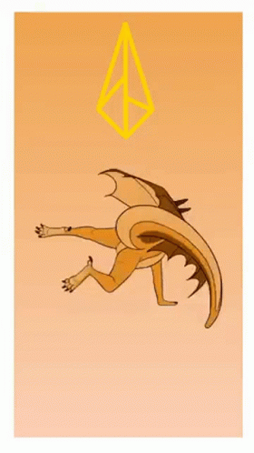A Drawing Of A Dragon With Wings And Horns On A Yellow Background . GIF