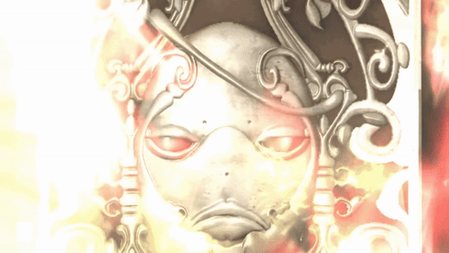 A Drawing Of A Face With Red Eyes And A Crown GIF