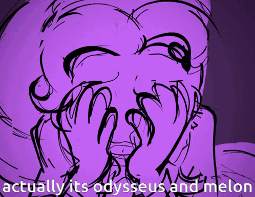 A Drawing Of A Face With The Words Actually It 'S Odysseus And Melon GIF