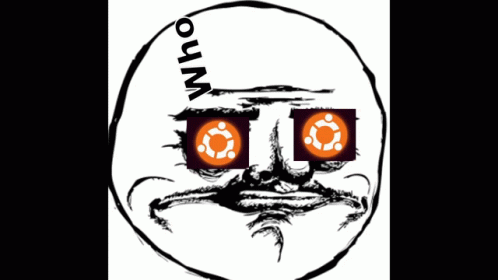 A Drawing Of A Face With The Words Doth Summon The Mighty Ubuntu Written Around It GIF