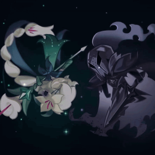 A Drawing Of A Flower And A Knight With A Sword On A Dark Background GIF