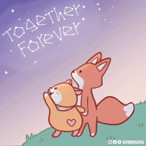 A Drawing Of A Fox And A Squirrel With The Words Together Forever Above Them GIF