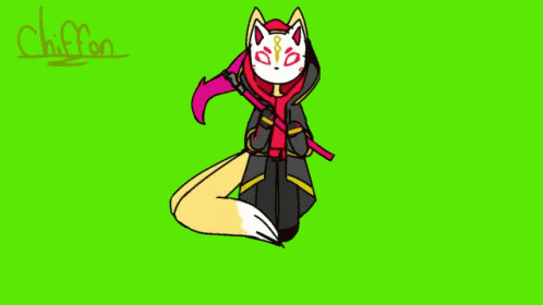 A Drawing Of A Fox Wearing A Mask And Holding A Sword On A Green Background . GIF