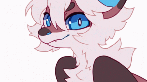 a drawing of a furry animal with blue eyes and a white background