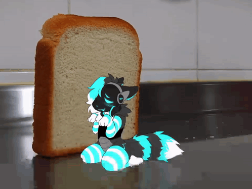 A Drawing Of A Furry Character Sitting On A Slice Of Bread GIF
