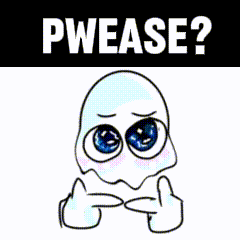 A Drawing Of A Ghost With Big Blue Eyes And The Words Pwease Written Above It GIF